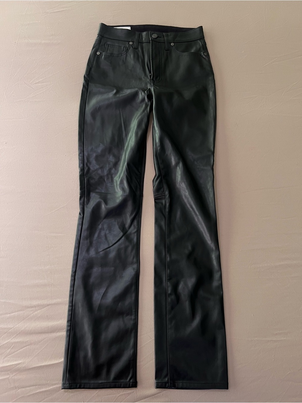 GAP Black Vegan Leather Straight-Leg Pants Vintage Slim High Rise
